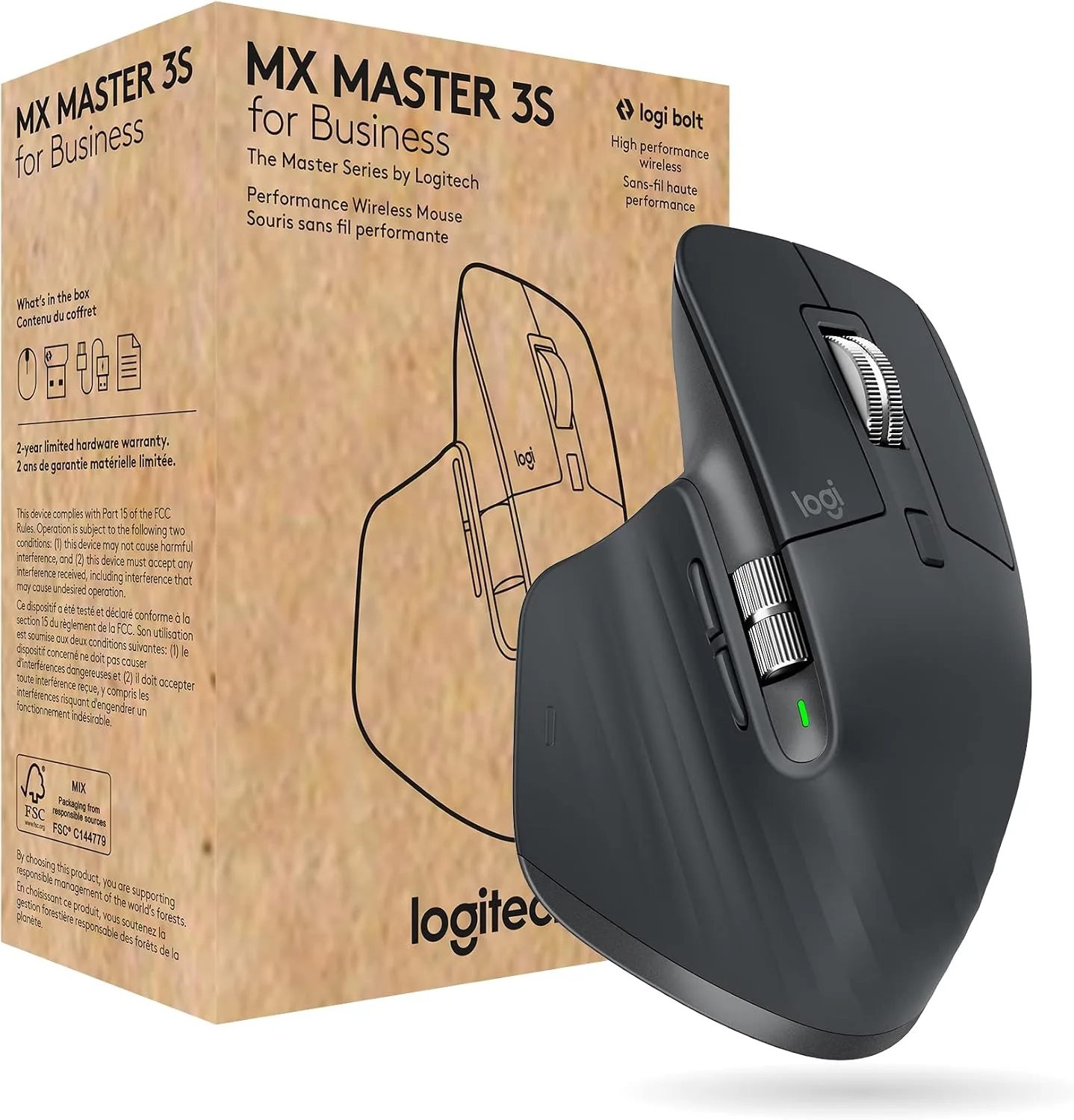 Logitech MX Master 3S for Business – Souris Sans Fil – 8000 DPI – Silent Click – Bluetooth + Logi Bol